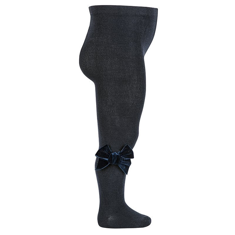 Cotton Tights Velvet Bow Navy